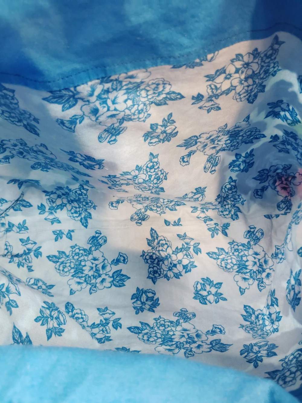 Floral Canvas Tote Bag with Blue Trim and Green Handles